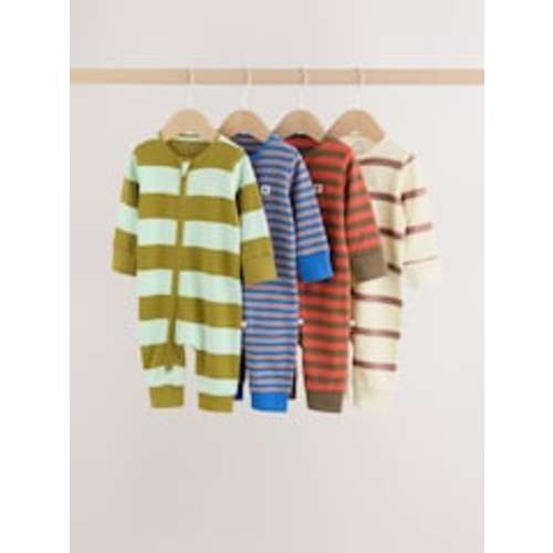 Buy Blue/Green Stripe Two Way Zip Baby Sleepsuits 4 Pack (0mths-3yrs) from Next New Zealand