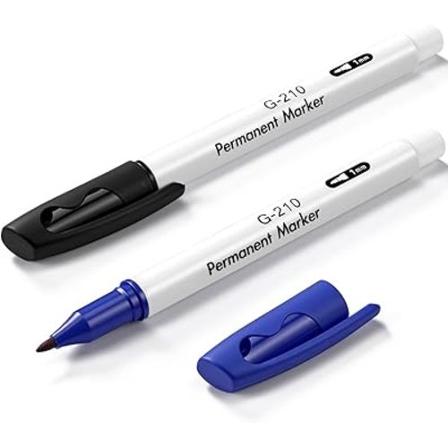 Janlaugh 2 Pcs Freezer Permanent Markers Waterproof Fast Drying Labels 1.0mm Chisel Fine Point Tips Food & Fridge Labels Markers Pen(Black and Blue)