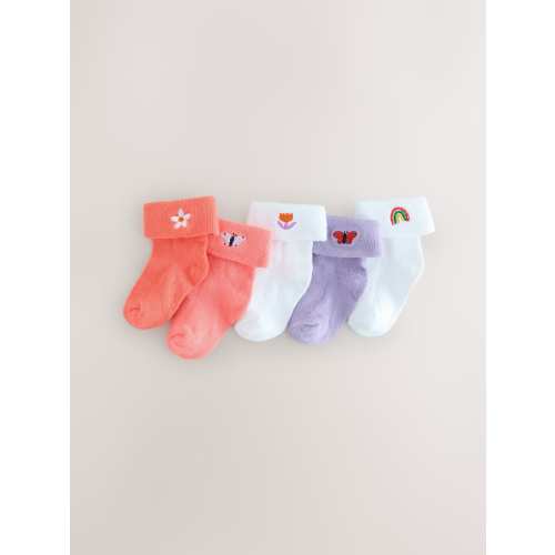 Pink/Purple/White Baby Roll Top Socks 5 Pack (0mths-2yrs)