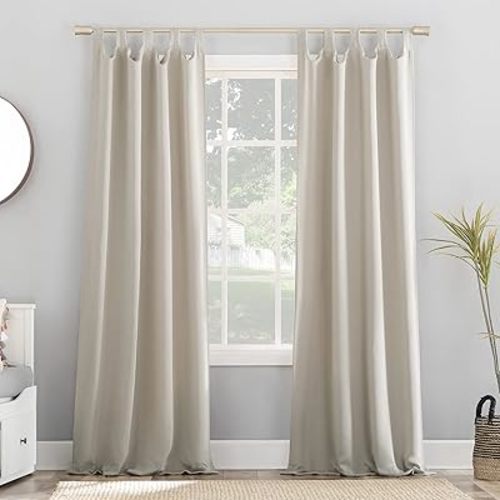 Sun Zero Easton Energy Saving Blackout Tab Top Curtain Panel, 40" x 63", Pearl