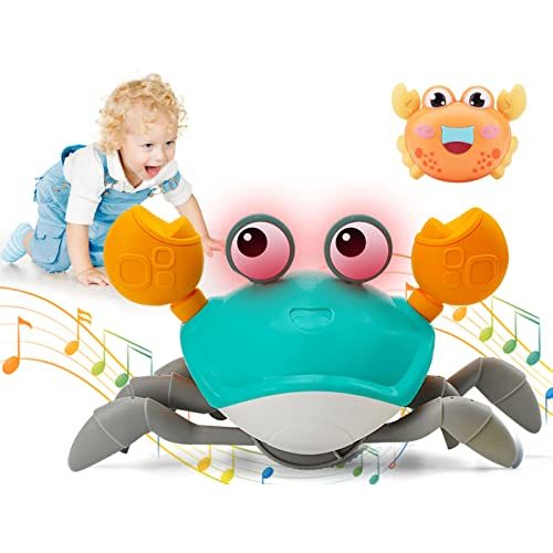Growinlove Baby Crawling Crab Musical Toy, Toddler Electronic Light Up Crawling Toy with Automatically Avoid Obstacle, Walking Crab Toy for Toddler Babies Boys Girls