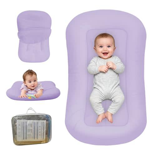 Baby Lounger for Newborn, Bionic Design Baby Lounger, Soft Organic Cotton Breathable Lounger for Infants 0-18 Months (Purple)