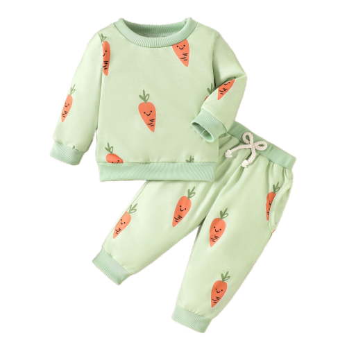 Boys' Tracksuits Toddler Baby Long Sleeve Easter Carrot Prints Pullover Sweatshirt + Pants 2 Piece Outfits Kids Sweatpants Green 3 Months-6 Months