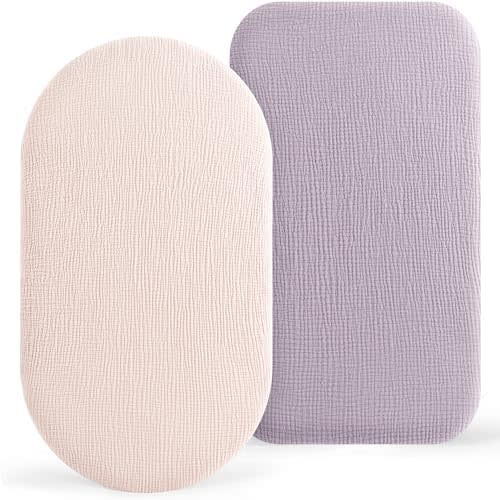 Bearmoss 2-Pack Baby Bassinet Sheets for Girls, Boys-100% Cotton Bassinet Mattress Sheets Compatible with Bassinest Swivel Sleeper, Muslin Bedside Sleeper Rectangle Cradle Pad Sheets 33"x17"