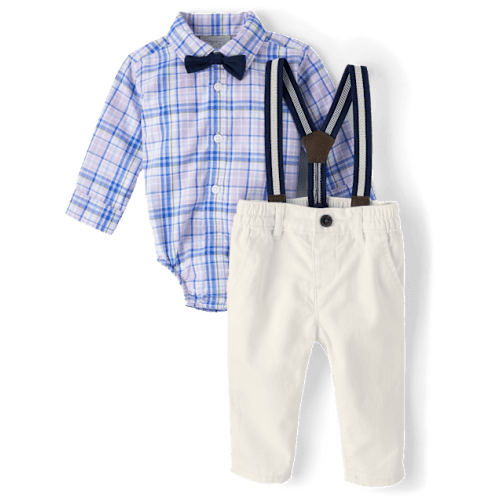 Baby Boys Dad And Me Plaid Poplin 2-Piece Outfit Set - Purple