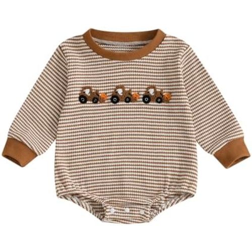 MERSARIPHY Newborn Baby Girl Boy Halloween Outfits Long Sleeve Stripe Waffle Knit Pumpkin Bubble Romper Fall Winter Clothes