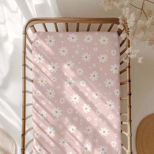 Pink Daisy Crib sheet, Floral swaddle blanket, Baby girl blanket, Baby girl nursery, pink girl bedding, baby girl gift, swaddle set