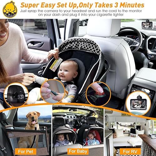 DoHonest Baby Car Camera HD 1080P - Rear-Facing Car Baby Monitor with Night Vision, Adjustable View Angle, Easy Setup, Anti-Glare Display, Safety for Kids & Infants