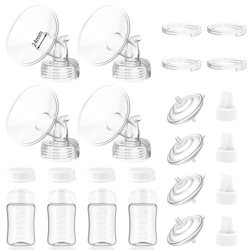 4packs 24mm Full Breast Replacement Pump Parts for Spectra S1 S2 9 Plus Synergy Gold Include 13mm Flange,Valve,Backflow Protector,Tube,Bottle,Caps, Fit for Motif Luna Cimilre Ameda MYA Pump