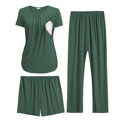 Ekouaer Maternity Nursing Pajamas Set 3 Piece Postpartum Lounge Breastfeeding Pjs Pregnancy Shorts & Pants S-XXL