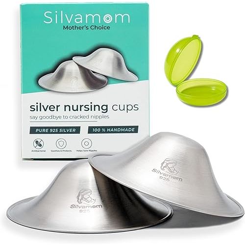 Silver Nursing Cups - Reusable 925 Silver Nursing Covers for Sore Nipples, Postpartum Mom Breastfeeding Essentials, Soothes & Protects - Regular