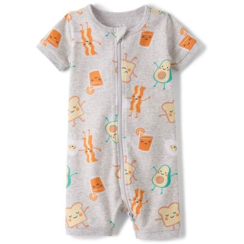 The Children's Place Baby Short Sleeve Breakfast Snug Fit Cotton Cropped One Piece Pajamas Gray 6-9 M