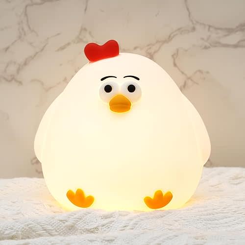 haakaa Baby Night Light | USB Rechargeable LED Funny Animal Cute Chicken Squishy Lamp for Kids,2-Level Dimmable Silicone Nursery Nightlight with 15/30 Min Timer for Breastfeeding