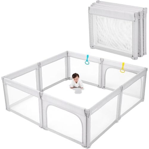 Doradotey 8-Panel Foldable Baby Playpen for Toddlers 1-3, Adjustable Shape Large 79x71 Indoor Playard, No Tools Assembly, 360° Breathable Mesh, Separate Washable Panels Safety Fence, Grey