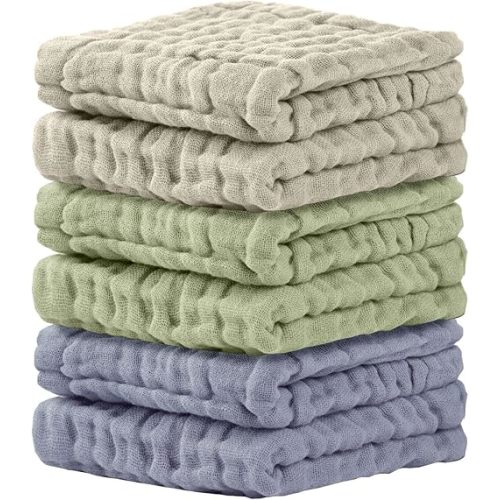 Cuddle Campus Baby Washcloths 6 Packs, Muslin Washcloths Baby,Cotton Burp Cloths, Extra Absorbent and Soft Wash Clothes for Newborns, 12x12 Inches
