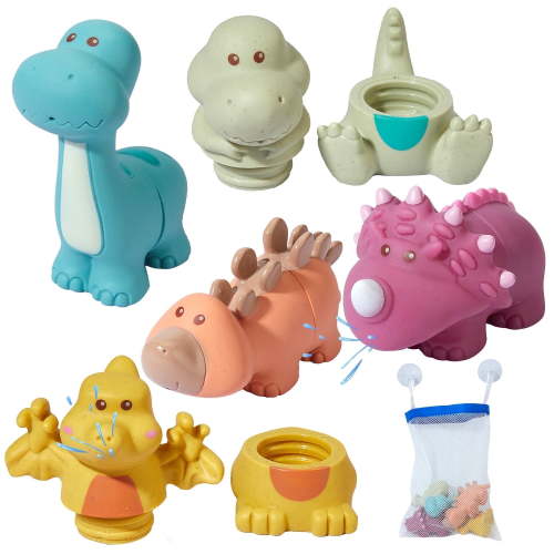 AMCHSURI 5 Pack Dinosaur Bath Toys - Non Toxic for Toddlers 6-18M, No Hole Bathtub Toys