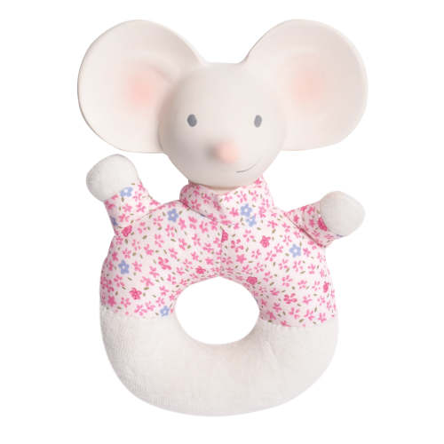 Meiya the Mouse Soft Rattle & Teether with Organic Natural Rubber Head