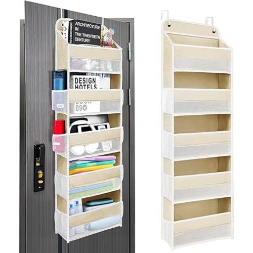 Space Saving Over The Door Organizer,5 Shelves & 8 Side Pockets,Anti Tilt Hanging Behind Door Storage,Heavy-Duty Reinforced Mesh Rack Holds 44lb for Bathroom,Pantry, Nursery,Closet, Shoes, Towels