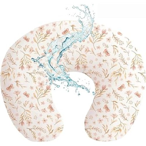 Baby Waterproof Nursing Pillow Cover, Stretchy Nursing Covers for Breastfeeding Pillows, Adorable Infant Feeding Pillow Slipcover for Baby Boy and Girls, Pink Flower