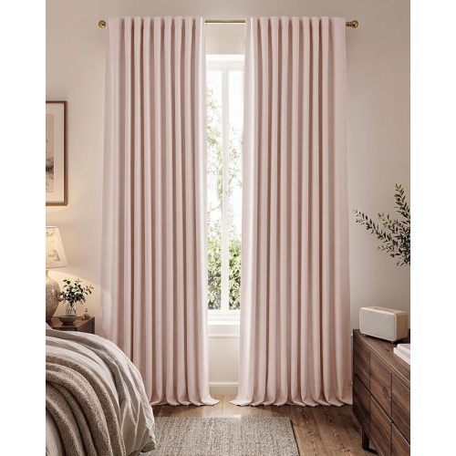 jinchan Pink Chenille Blackout Curtains 96 Inches Long Thermal Insulated Textured Curtains for Living Room Bedroom Luxury Nursery Girls Room Curtain Panels Noise Reducing Sun Blocking Window Drapes