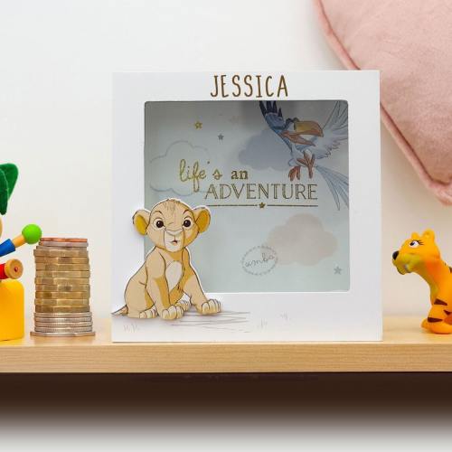 Personalised Engraved Disney Simba Money Box Frame | Baby's First Savings Bank | Lion King Disney Bank | Newborn Gift | New Baby Keepsake