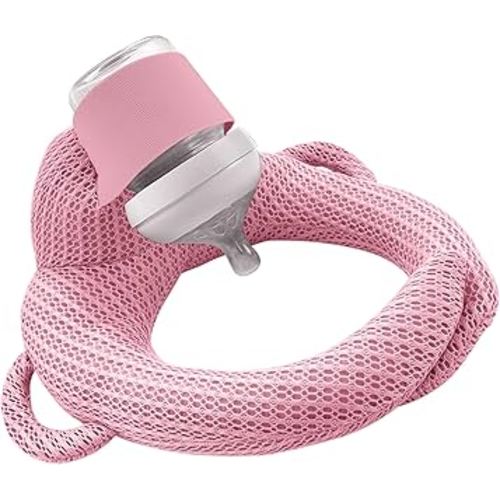 Bottle Holder Pillow, Cozy Head Support Pillow for Bottle Feeding & Breastfeeding, Ergonomic Feeding Aid for Mom, Stress-Free on Arm & Wrist (Pink)
