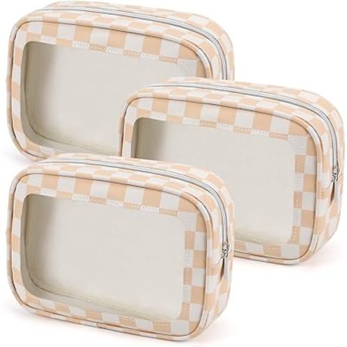 YOPCDJ 3PCS Clear Toiletry Bag,TSA Approved Travel Makeup Pouch with Zipper for Cosmetics and Toiletries，Diaper Bag Organizer Pouch Set,Women's Purse Organizer and Clear Car Bag