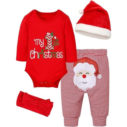 Baby Girl Boy Christmas Outfit My 1st Christmas Baby Boy Infant New Year 4 Pcs Set