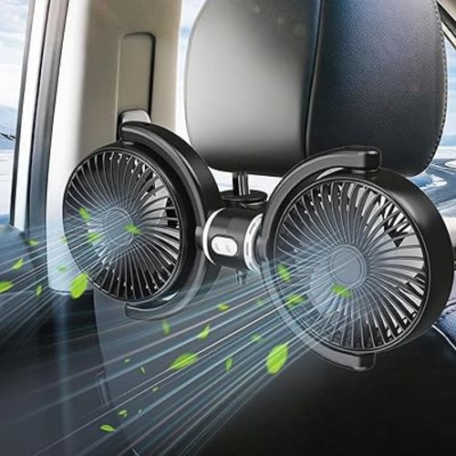 Car Fan for Backseat kids, Dual Head USB Car Seat Fans,Powerful 3 Speeds 360° Rotatable Dual Head Cooling Car Seat Fan for Sedan SUV RV Truck Vehicle