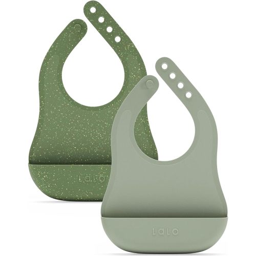 Lalo The Bib - Waterproof, Non-Toxic Silicone Baby Bib with Adjustable Neck Band & Silicone Food Pouch Catcher, Set of 2