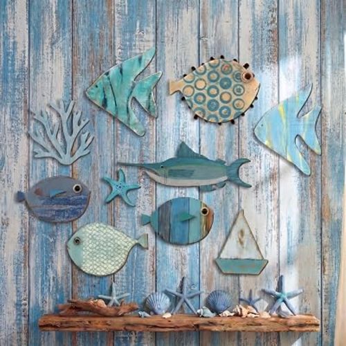 Yuntau 10 Pcs Fish Wall Decor Wooden Fish Wall Hanging Decor, Cute