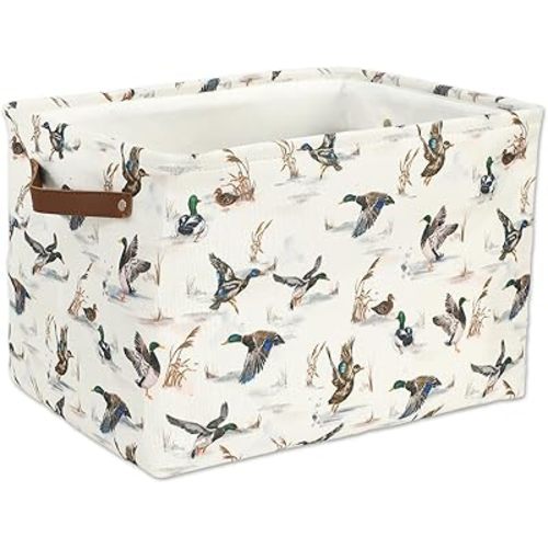 AnyDesign 1 Pc Mallard Duck Rectangle Storage Basket Watercolor Open Toy Organizer Bag with Handle 15 x 10.2 x 9.4 Inch Large Laundry Dirty Cloth Storage Bin for Bedroom Closet