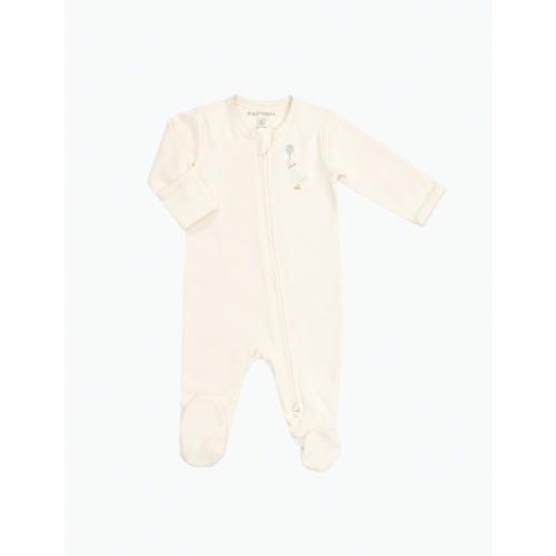 Pima Embroidered Footie in Goose