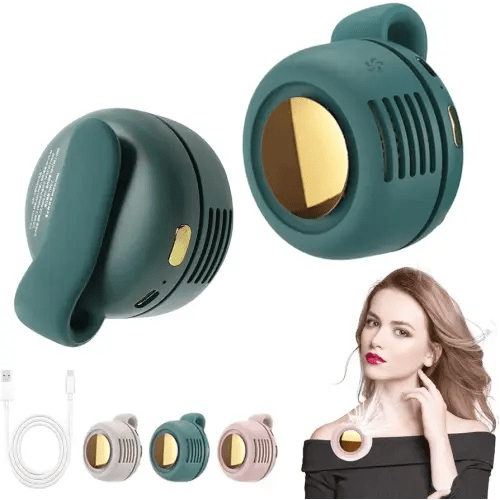 Portable Silent Mini Bladeless Electric Fan, Mini Whirlwind Fan for Waist Clip Fan, 3 Speeds Hands-Free Neck Fan,Suitable for Outdoor & Travel & Office, Travel Accessories, Gift (Green)