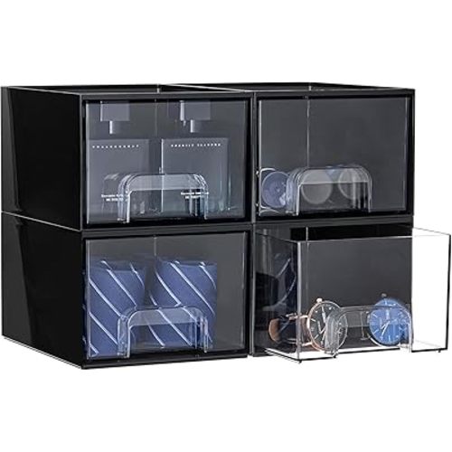 Vtopmart Black Small Stackable Storage Drawers, Cologne Organizer for Men,Plastic Containers for Vanity, Dresser,Office Desk,Bathroom Countertop Organization,Ideal for Room Decor,Gifts for Men