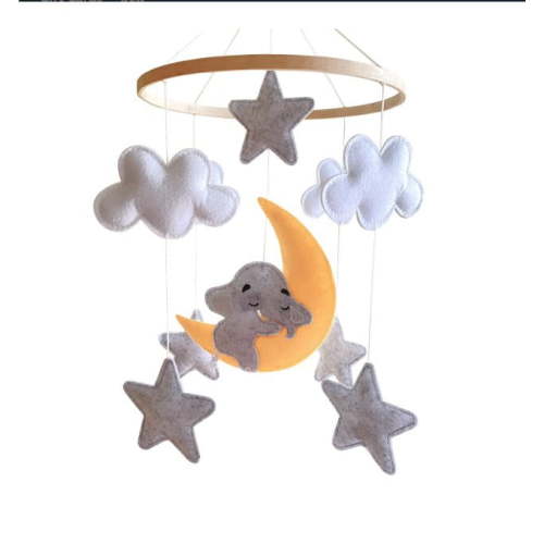 Elephant Crib Mobile Animal Felt Nursery Ceiling Decoration Cloud and Star Felt Mobile Elephant Mobiles for Cribs