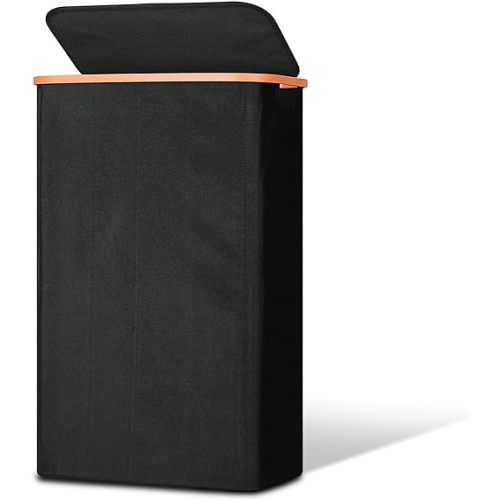 Slim Laundry Basket with Lid, Narrow Dirty Clothes Hampers for Laundry with Handle, Skinny Laundry Bin for Laundry Room, Dorm, Bedroom and Bathroom, 19.8 Gallon (75L) Black