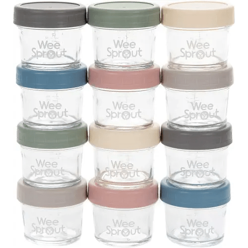 WeeSprout Glass Baby Food Storage Jars - 12 Set, 4 oz Baby Food Jars with Lids, Freezer Storage, Reusable Small Glass Baby Food Containers, Microwave & Dishwasher Friendly, for Infants & Babies