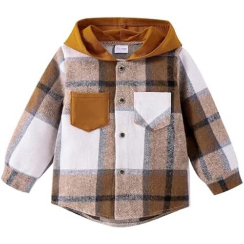 Toddler Baby Boy Clothes Infant Plaid Long Sleeve Button Down Jacket Top Shirt Pocket Fall Winter Outfits 12 Months-5T