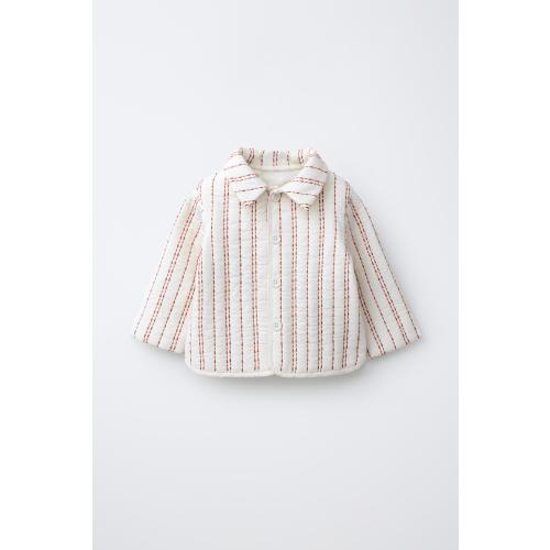 EMBROIDERED STRIPE PUFFER JACKET - Ecru / Maroon | ZARA United States