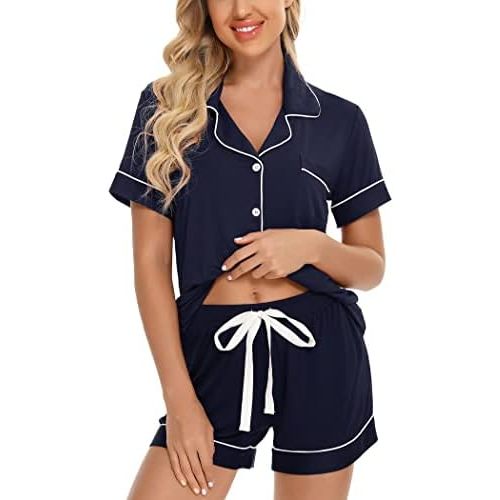 Leikar Womens Button Down Pajama Sets Bride Pajamas Sets Sleepwear Shorts Lounge Set