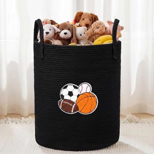 LemonRoad Laundry Hamper Large Cotton Rope Storage Basket Woven Storage bucket with Handles for Bathroom Bedroom Nursery Toy Clothes Organizer, 60 L(Ball)