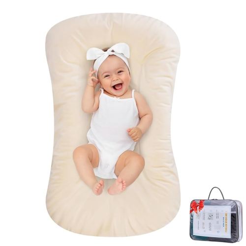 Baby Lounger 100% Cotton,Infant Lounger Baby Nest Co Sleeping Baby Bed,Baby Nest Sleeper Lounger Baby Lounger Pillow for Newborn 0-24 Months,Newborn Babies Essentials Gifts,Apricot