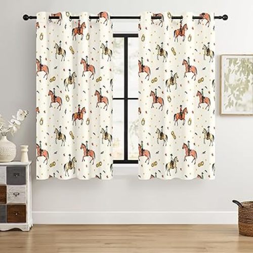 Western Cowboy Blackout Curtains – 100% Blackout Rustic Western Rodeo & Cowboy Design, Thermal Insulated Noise Reducing for Bedroom, Living Room & Man Cave (Cowboy Parade, W52xL63, 2 Panels)