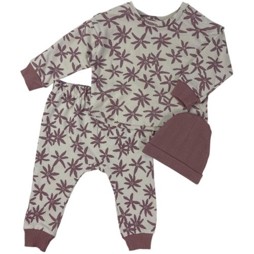 Studio 3 Baby Girls' 3-Piece Long Sleeve Top, Pant and Hat Set, Cream, 0/3 Months