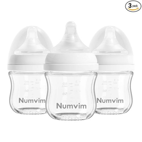 Natural Glass Baby Bottles Gentle & Extra Slow Flow, Newborn Breastfeeding Bottle with Anti Colic Nipple for 0 Months Babies, 3 Packs (White (3 Ounce), 1 Count (Pack of 3))