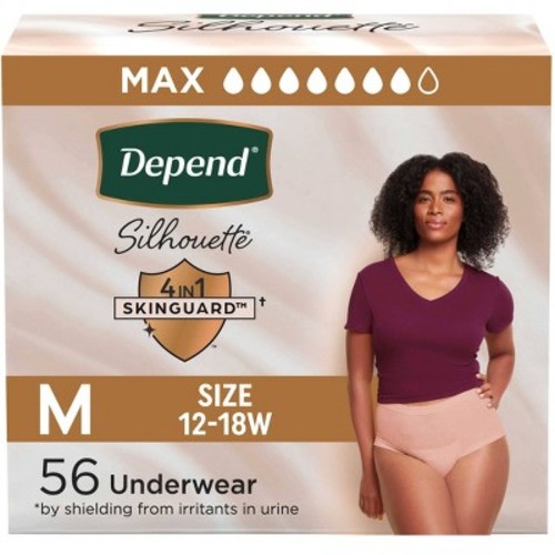 Depend Silhouette Incontinence & Postpartum Underwear for Women - Maximum Absorbency - M - Pink - 56ct