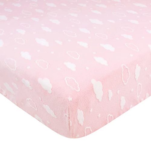 American Baby Company Heavenly Soft Chenille Fitted Crib Sheet 28" x 52", Warm and Cozy Neutral Chenille Sheet, Pink 3D Cloud, for Boys and Girls, Fits Crib and Toddler Bed mattresses