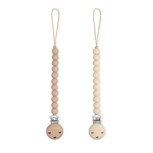 Comfy Cubs Pacifier Clips 2 Pack - 100% Food Grade Silicone Baby Pacifier Clips, BPA & PVC Free - CPSIA Certified, Lightweight and Flexible Baby Gifts - Beige & Light Beige
