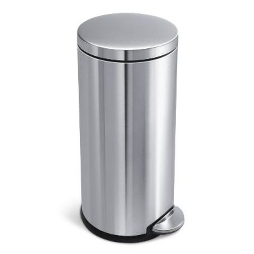 simplehuman 30L Kitchen Step Trash Can Fingerprint Proof Stainless Steel Round Garbage Can with Silent Close Lid